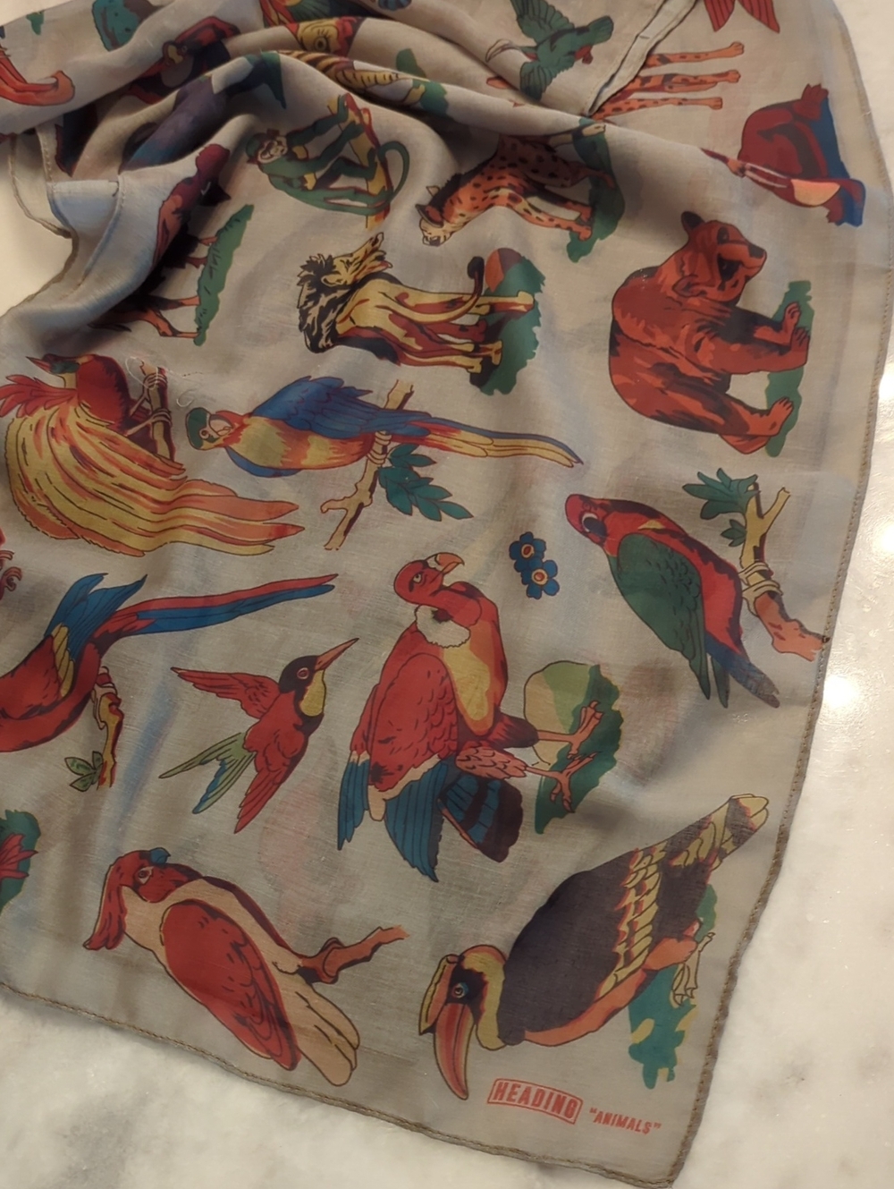 Animals All-Season Scarf by Heading Prints, featuring a vintage picture-book